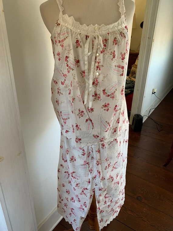 Super cute cotton red floral eyelet summer pajama… - image 5
