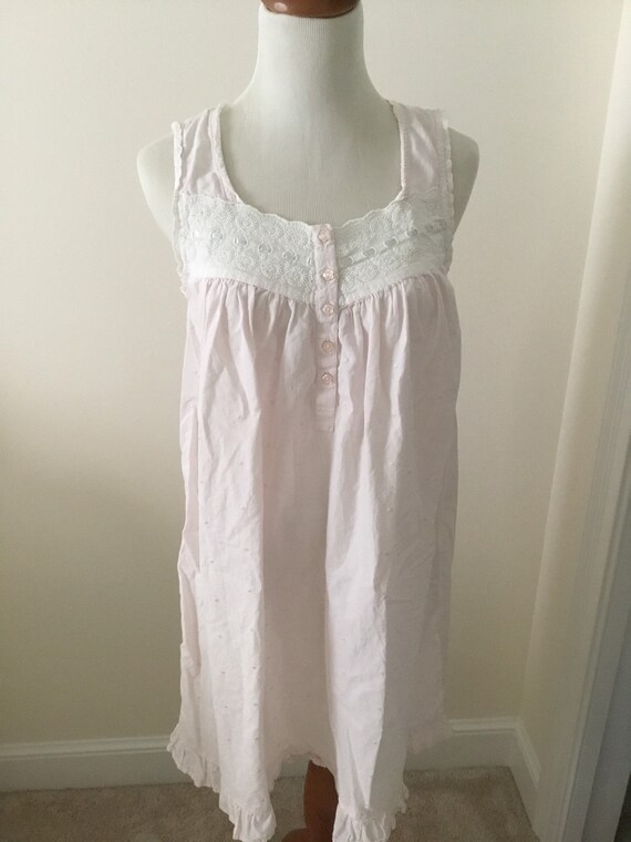 Pink Cotton Swiss Dot Nightgown Nightie Summer Em… - image 1