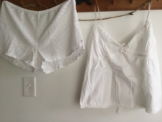 White cotton eyelet baby doll pajama set top short