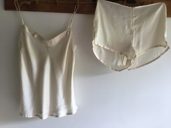 Vintage 100% silk camisole tap pants set ivory sm… - image 1