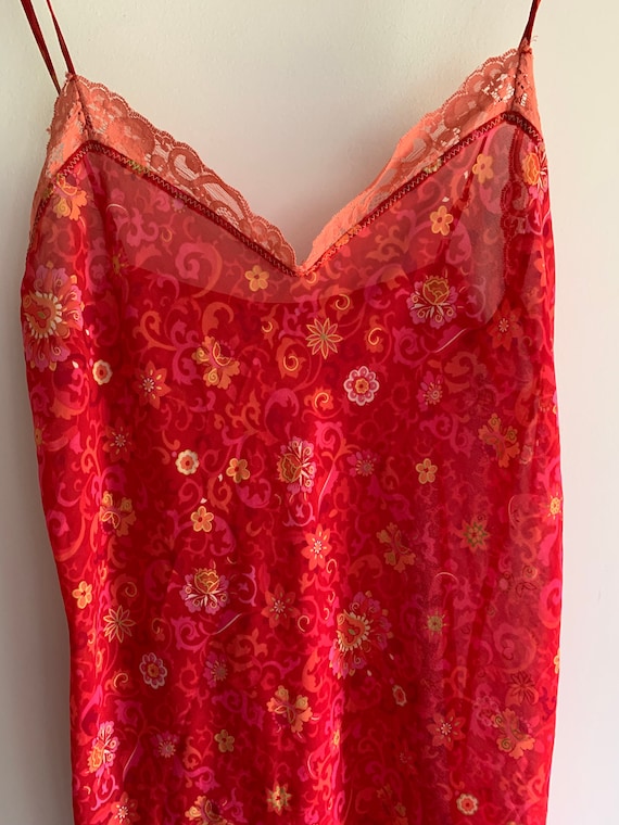 Vintage red orange pink chemise night slip sheer n