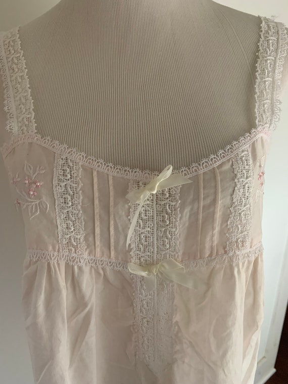 Pink cotton summer nightgown petite seed pearls e… - image 2