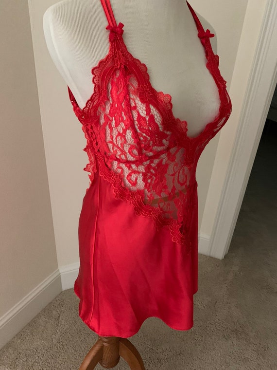 Red Valentine Baby Doll sleep chemise nightgown S… - image 2