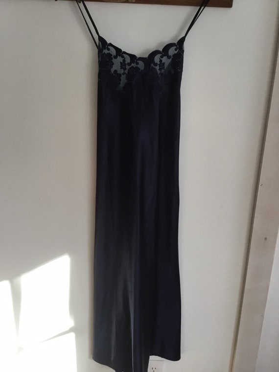 Dark navy blue long nightgown satin cross straps … - image 4