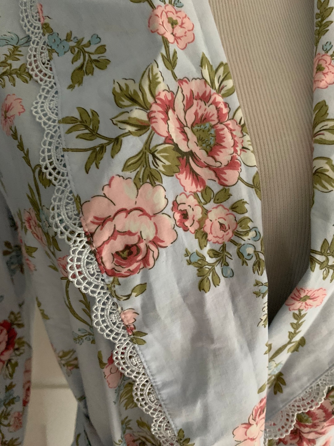 Blue Star Pattern Robe Beautiful Cotton Blue Floral Robe With Belt Wrap Style Quality Vintage ...