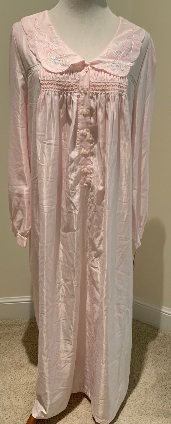 Pink cream puff wet look satin long nightgown bru… - image 2