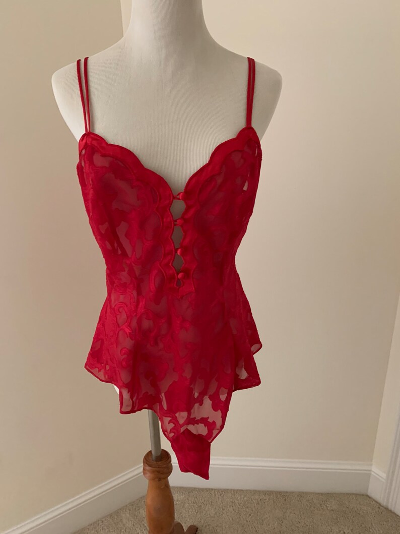 Vintage Victorias Secret red teddy sheer lovely Medium image 1