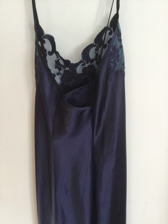 Dark navy blue long nightgown satin cross straps … - image 3