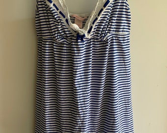 Vintage Victoria’s Secret Babydoll nightgown short sleep top blue white strip jersey knit cotton Small petite