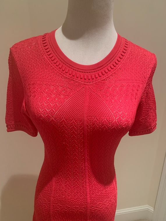 Vintage pink red crochet skater sweater style dres