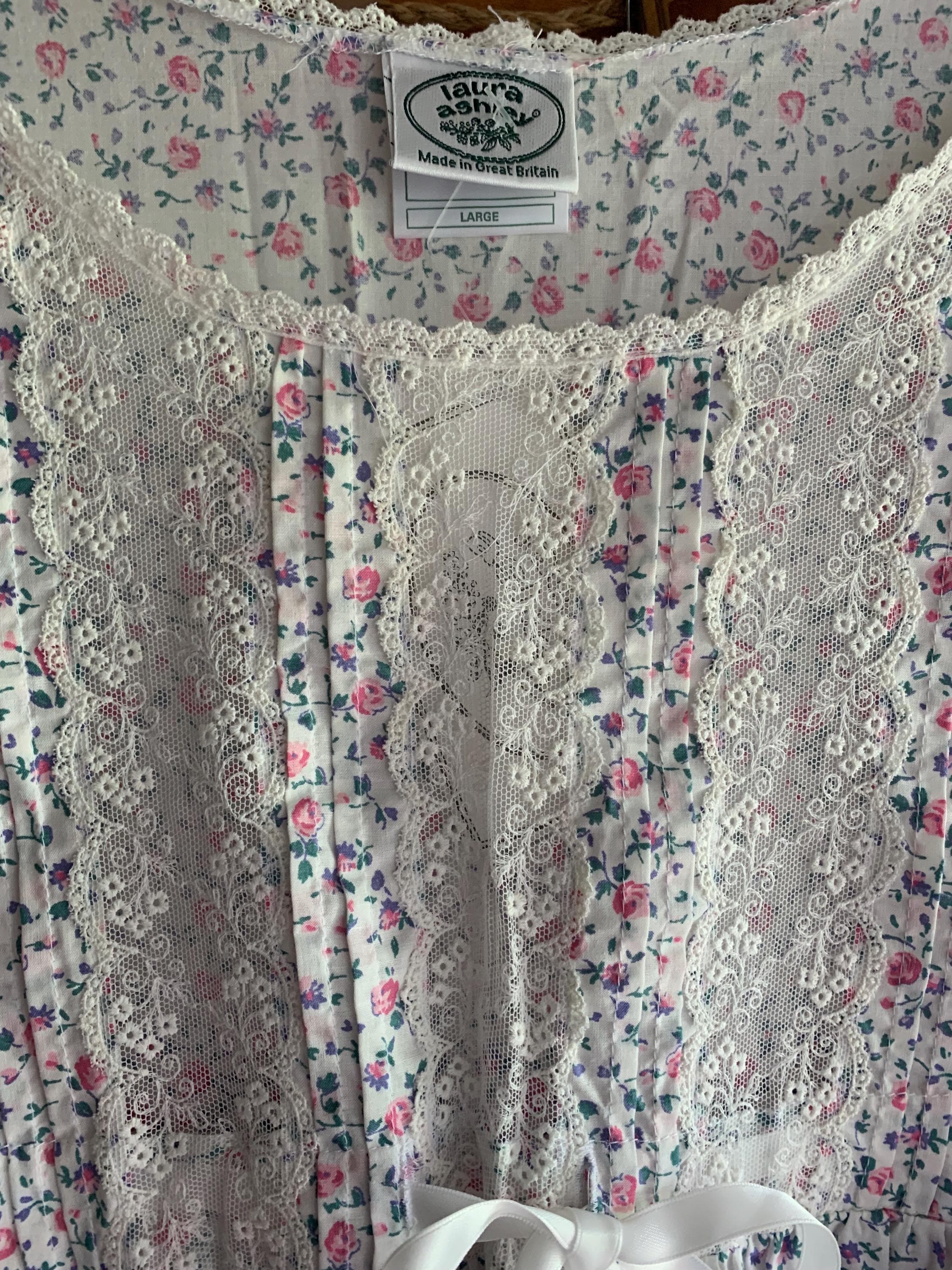 Gorgeous Cotton Candy Color Roses Laura Ashley Long Vintage Nightgown Lace Ruffles Rare Great Britain Large Etsy UK