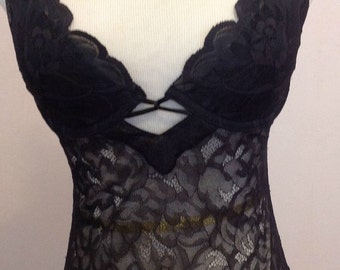 Victoria's Secret Schwarze Spitzen Leibchen Bustier BH mit Strumpfhaltern 34B