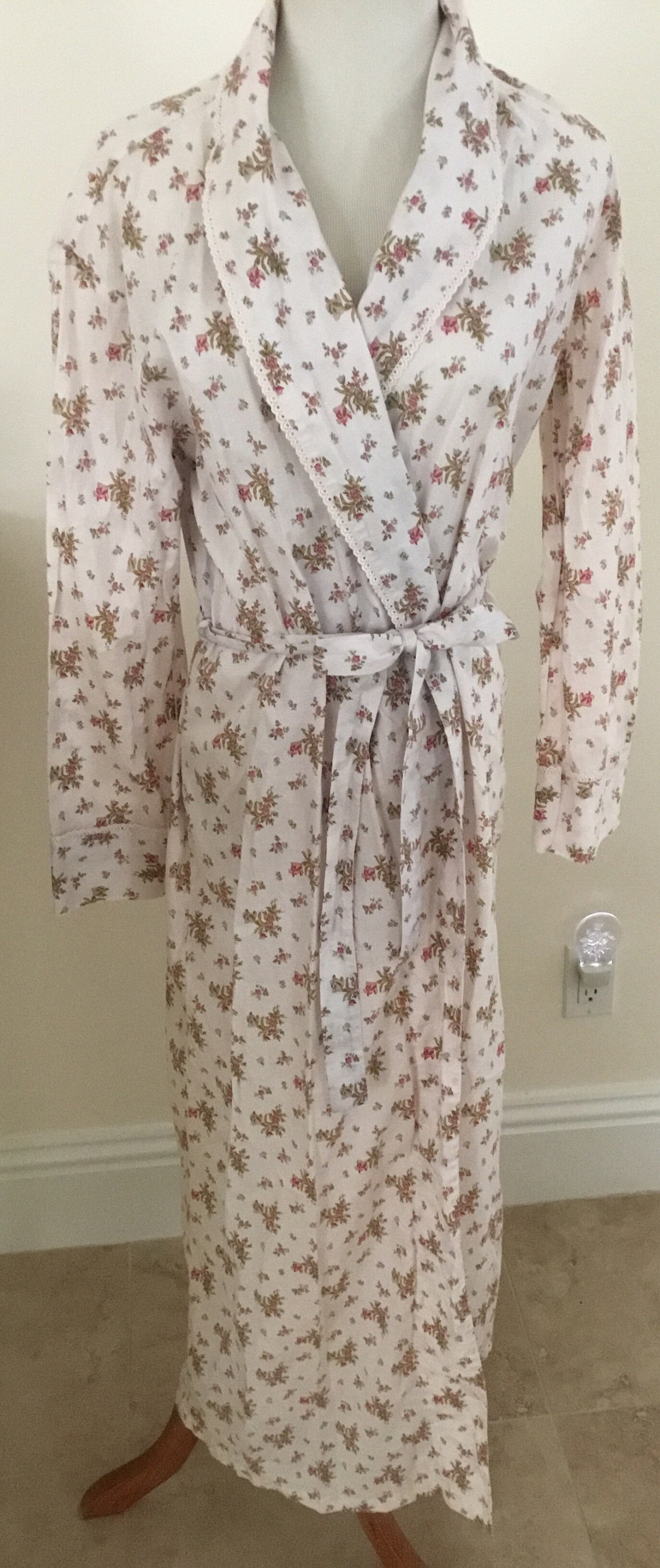 Vintage Floral Cotton Victorias Secret Long Wrap Robe Small Etsy