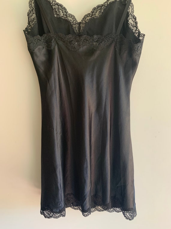 Vintage black satin short nightgown babydoll chem… - image 3