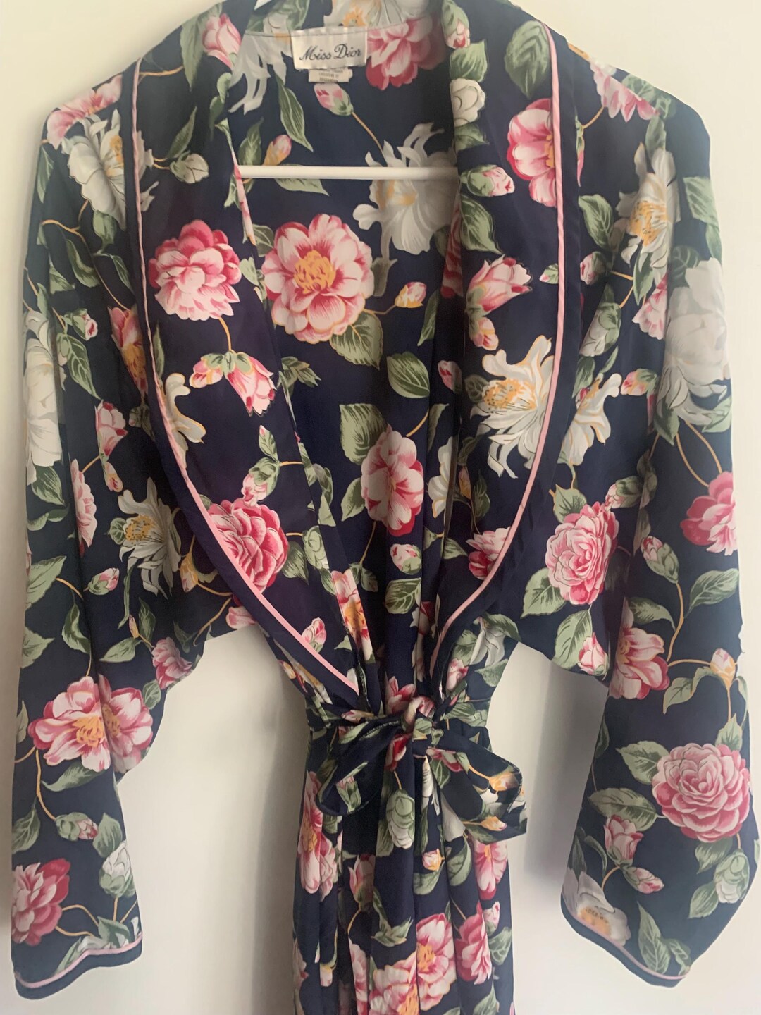 Vintage Floral Miss Dior Robe Navy Gorgeous Piping Wrap Around Medium ...