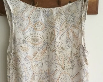 Vintage linen print sleeveless sheath dress shabby chic small summer!