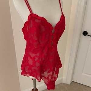 Vintage Victorias Secret red teddy sheer lovely Medium image 2