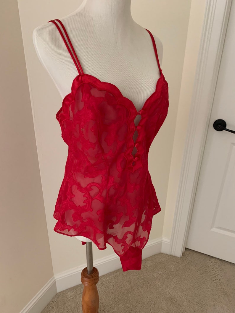 Vintage Victorias Secret red teddy sheer lovely Medium image 2