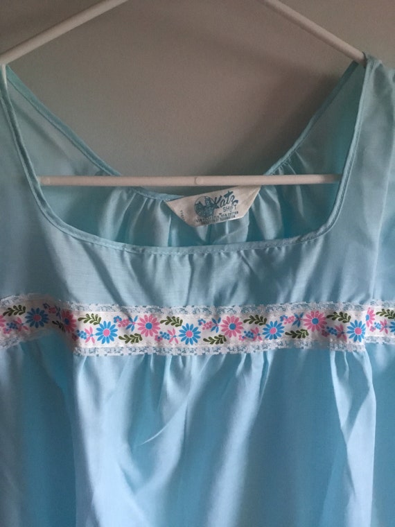 Vintage Blue Katz Shift Nightgown Embroidered Bodi
