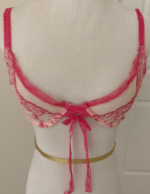 Vintage Pink Victorias Secret Angels Sweet Embroidered Bra 36c Ties Lace  Adorable Sexy 