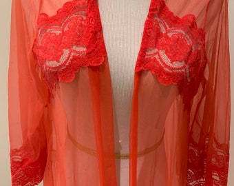 Túnica de diosa transparente roja retro con detalle de encaje soirée night sleep sexy