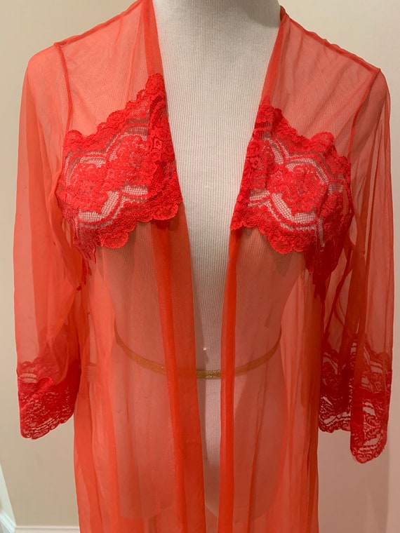 Retro red sheer goddess robe lace detail soirée ni