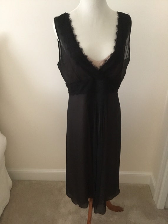 Vintage Black silk cocktail dress with gold chemi… - image 2
