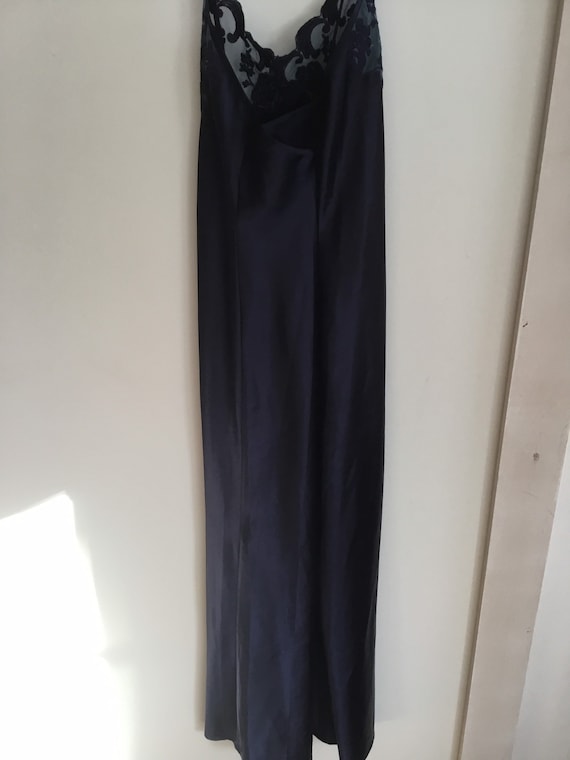 Dark navy blue long nightgown satin cross straps … - image 5