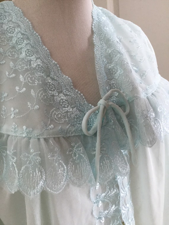 Vintage ice blue bed jacket or baby doll top embro