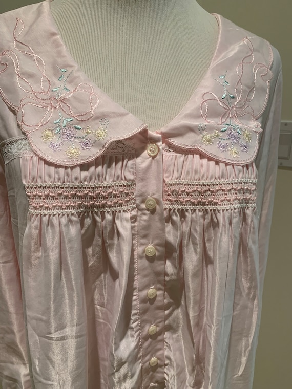 Pink cream puff wet look satin long nightgown bru… - image 1