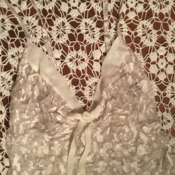 Super cute Victoria’s Secret silver gray chemise silk blend burnout cream trim night slip sheer XS/P