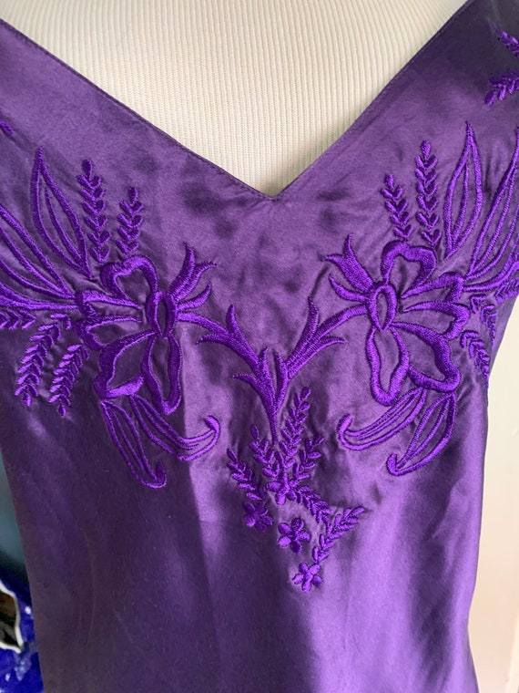 Gorgeous purple 100% silk embroidered chemise nigh