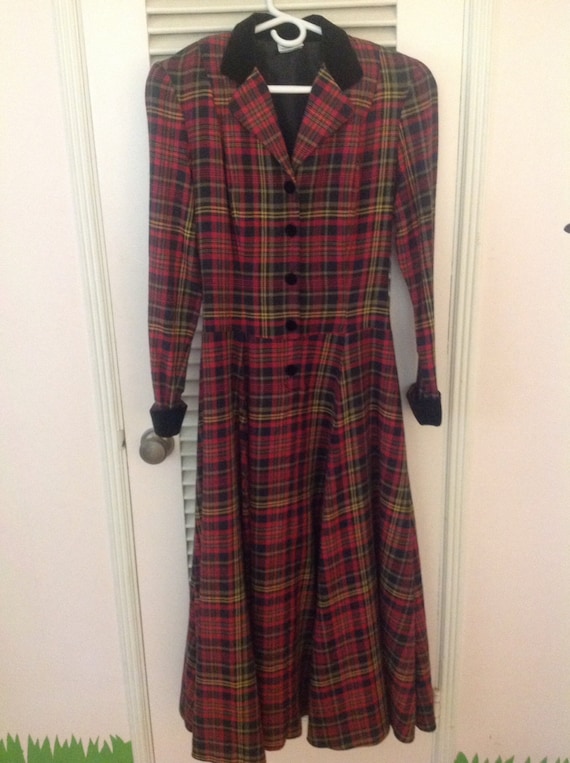 LAURA ASHLEY plaid wool velvet full skirted long r