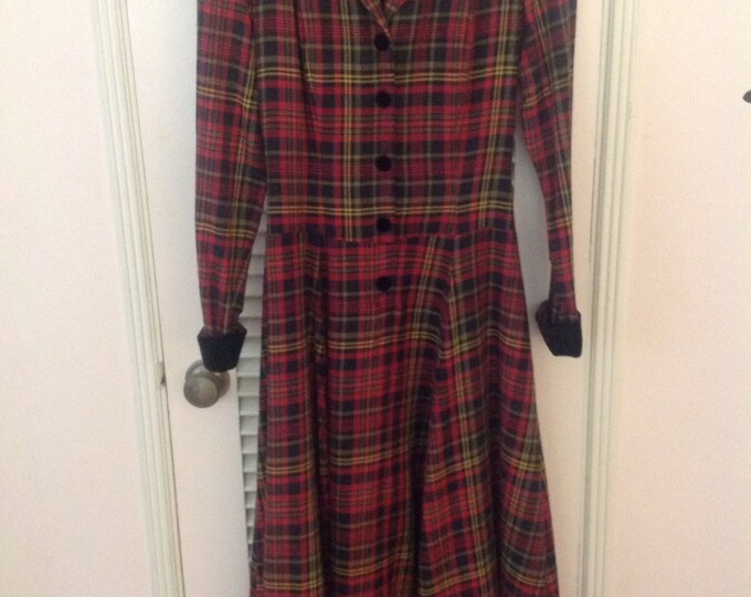 Laura Ashley Dress Tartan Plaid Pattern Dress Full Length Wool