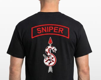Camiseta de algodón con etiqueta de francotirador del ejército de EE. UU., etiqueta y logotipo