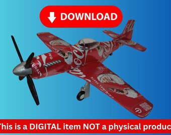 P-51D マスタング デジタル設計図、ソーダ缶飛行機テンプレート、DIY ポップ缶モデル PDF、第二次世界大戦航空機、お父さんへのギフト、男の隠れ家アート