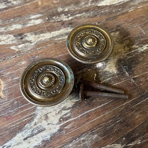 Antique Victorian Stamped Brass Drawer Knobs – Eastlake Furniture Hardware (1.5" Diameter)