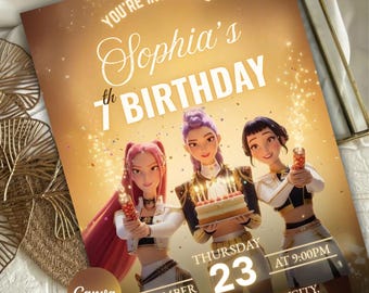 Kpop Demon Hunters Birthday Invitation, Anime Style (PDF File)