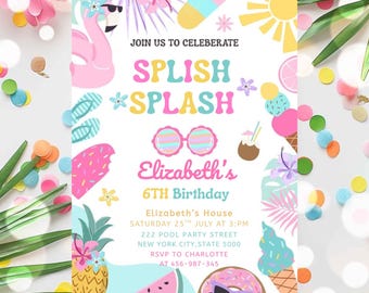 Girls Pool Party Invitation Template: Editable Summer Birthday (PDF)