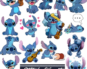 Paquete de imágenes PNG de Stitch en acuarela: uso comercial (descarga digital)