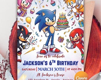 Sonic The Hedgehog Birthday Invitation, Kids Party Invite (PDF File)