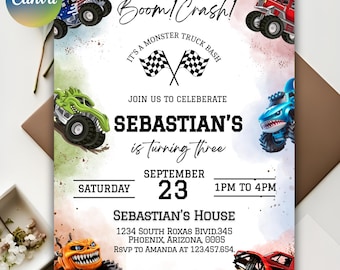 Monster Truck Birthday Invitation, Racing Theme (PDF File)