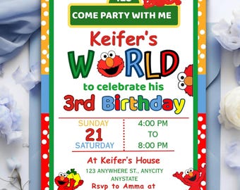 Sesame Street Birthday Invitation Template, Editable Elmo Party Evite, Elmo Birthday Invitation, Sesame Red Monster Party, Elmo Theme Invite