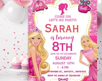 Barbie Themed Birthday Invitation, Malibu Hot Pink Party, Fashion Doll Invite