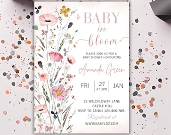 Vintage Floral Baby Shower Invitation: Baby in Bloom (PDF)