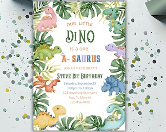 Dinosaur Birthday Invitation: Editable Green Dino Party Invite (PDF)