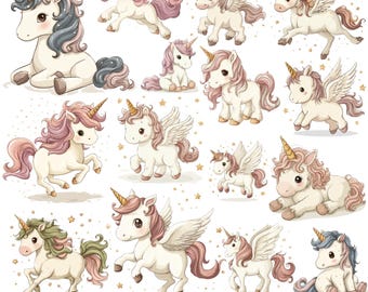 Watercolor Unicorn Clipart Bundle, Birthday Girl Design (PNG SVG)