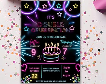 Joint Birthday Invitation: Sibling Birthday Party, Editable Canva Template (Digital Download)