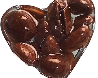 Gift for the kitchen. Coffee bean fan lover and coffee drinker gift idea. Fridge magnet with heart, ferrite magnet pin for refrigerator.