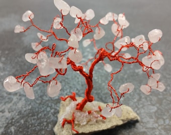 Lucky gift, lucky charm. Gemstone tree, lucky tree with rose quartz or jasper. Wire tree made of jewelry wire.